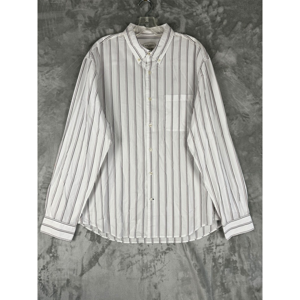 Club Monaco Slim Fit Mens White Pinstripe Button Down Shirt XL TG